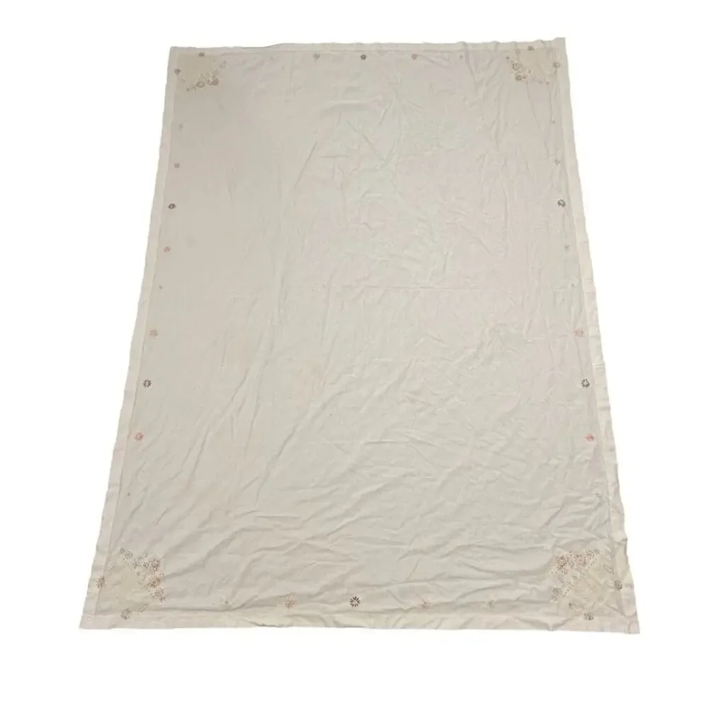 Vintage Embroidered Table Cloth Dining White Floral Pastel Farmhouse 80